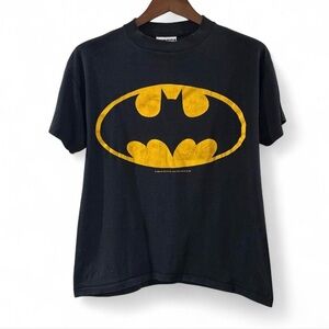 Vintage ‘80s Men’s Batman Logo Black Graphic T-shirt Size Large